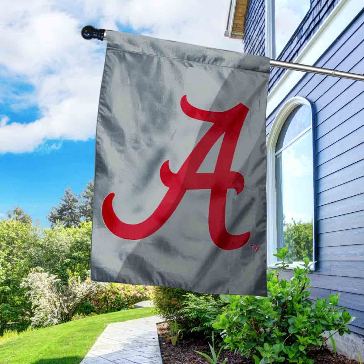 College Flags & Banners Co. Crimson Tide Double Logo Gray Banner Flag with Pole Set - Sports Collectibles, Sports Memorabilia, Sports Fan Shop, Sports Gifts