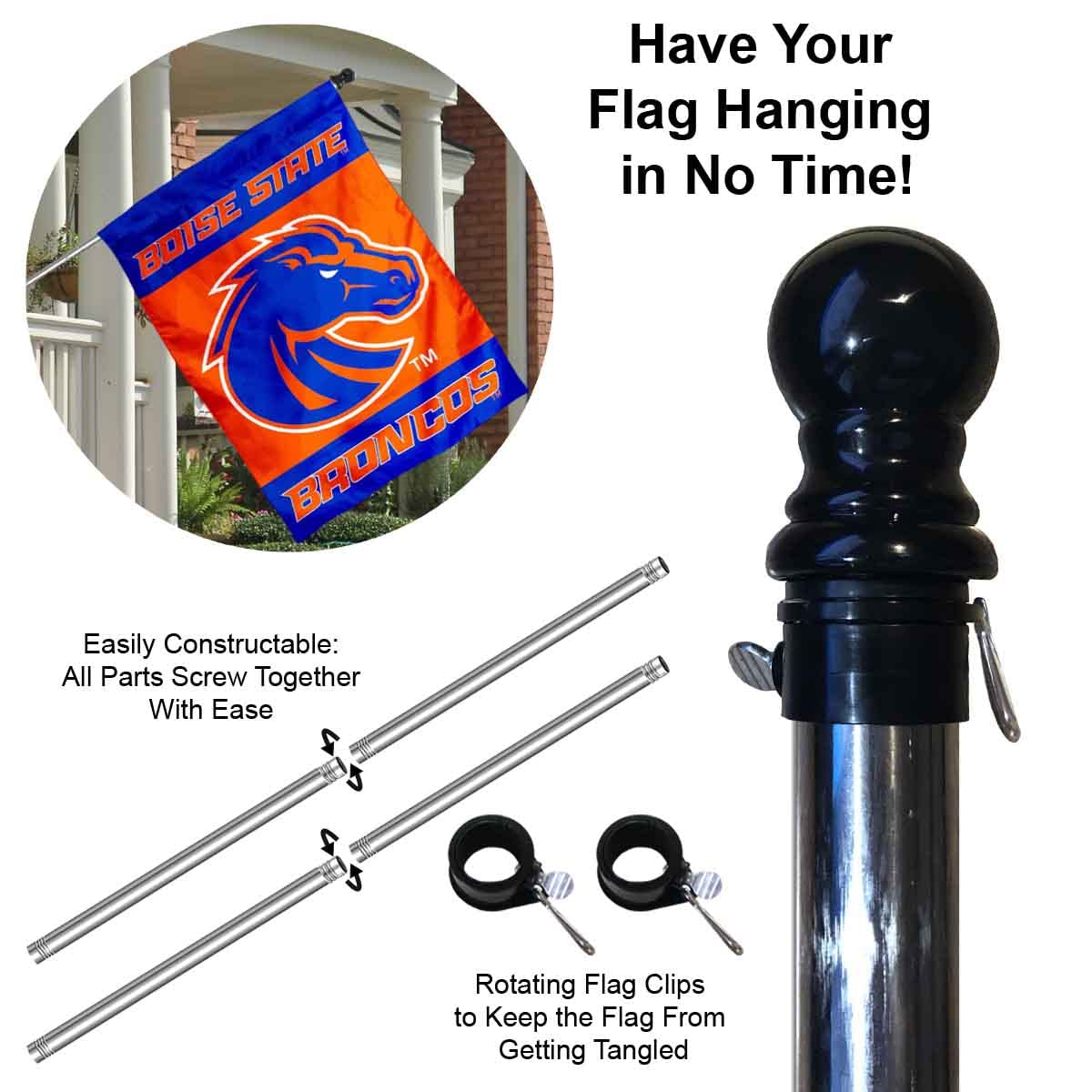 College Flags & Banners Co. Boise State New Logo House Flag with Flag Pole Set - Sports Collectibles, Sports Memorabilia, Sports Fan Shop, Sports Gifts