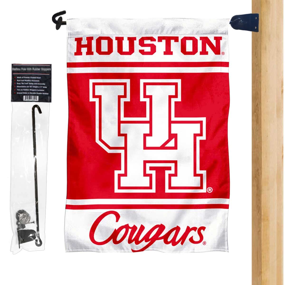 College Flags & Banners Co. Houston Cougars Garden Flag and Mailbox Post Pole Mount Holder Set - Sports Collectibles, Sports Memorabilia, Sports Fan Shop, Sports Gifts