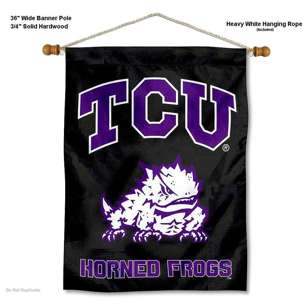 College Flags & Banners Co. Texas Christian TCU Black Banner Flag and Wood Banner Pole Set - Sports Collectibles, Sports Memorabilia, Sports Fan Shop, Sports Gifts