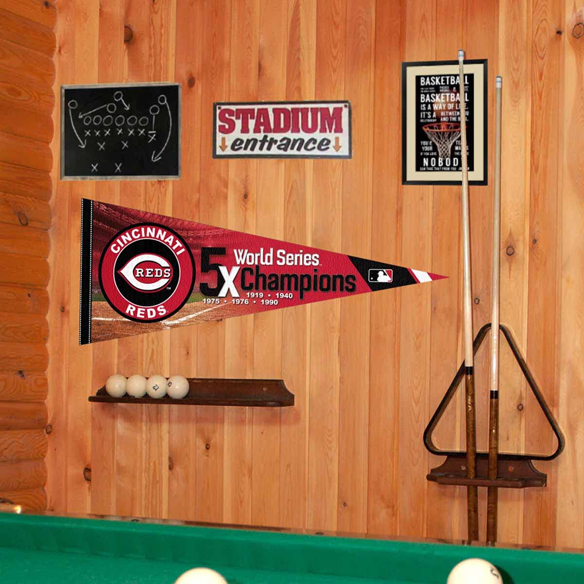 WinCraft Reds 5 Time Champions Pennant Flag - Sports Collectibles, Sports Memorabilia, Sports Fan Shop, Sports Gifts
