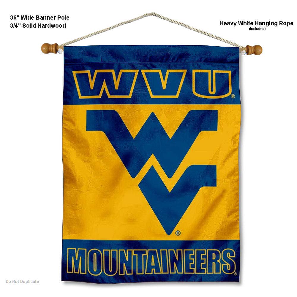 West Virginia Mountaineers Double Sided House Flag and Wood Banner Pole Set - Sports Collectibles, Sports Memorabilia, Sports Fan Shop, Sports Gifts