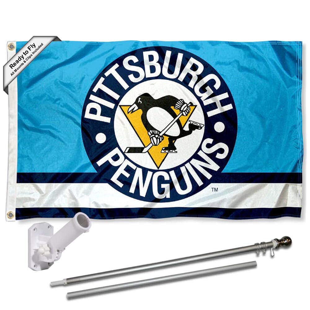 WinCraft Pittsburgh Penguins Vintage Retro Flag Pole and Bracket Set - Sports Collectibles, Sports Memorabilia, Sports Fan Shop, Sports Gifts