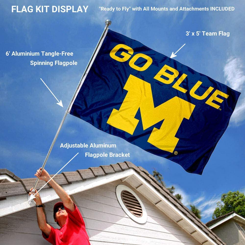 College Flags & Banners Co. Michigan Wolverines Go Blue 3x5 Flag and Pole Bracket Mount Bundle - Sports Collectibles, Sports Memorabilia, Sports Fan Shop, Sports Gifts
