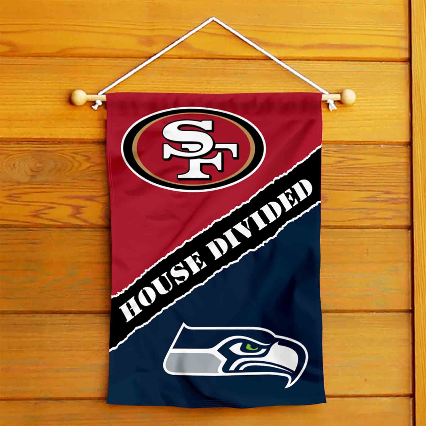 WinCraft House Divided 49ers and Seahawks Double Sided Garden Flag - Sports Collectibles, Sports Memorabilia, Sports Fan Shop, Sports Gifts