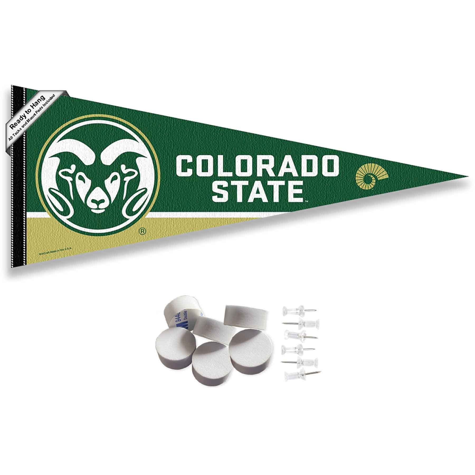College Flags & Banners Co. Colorado State Rams Pennant Flag and Wall Tack Mount Pads - Sports Collectibles, Sports Memorabilia, Sports Fan Shop, Sports Gifts