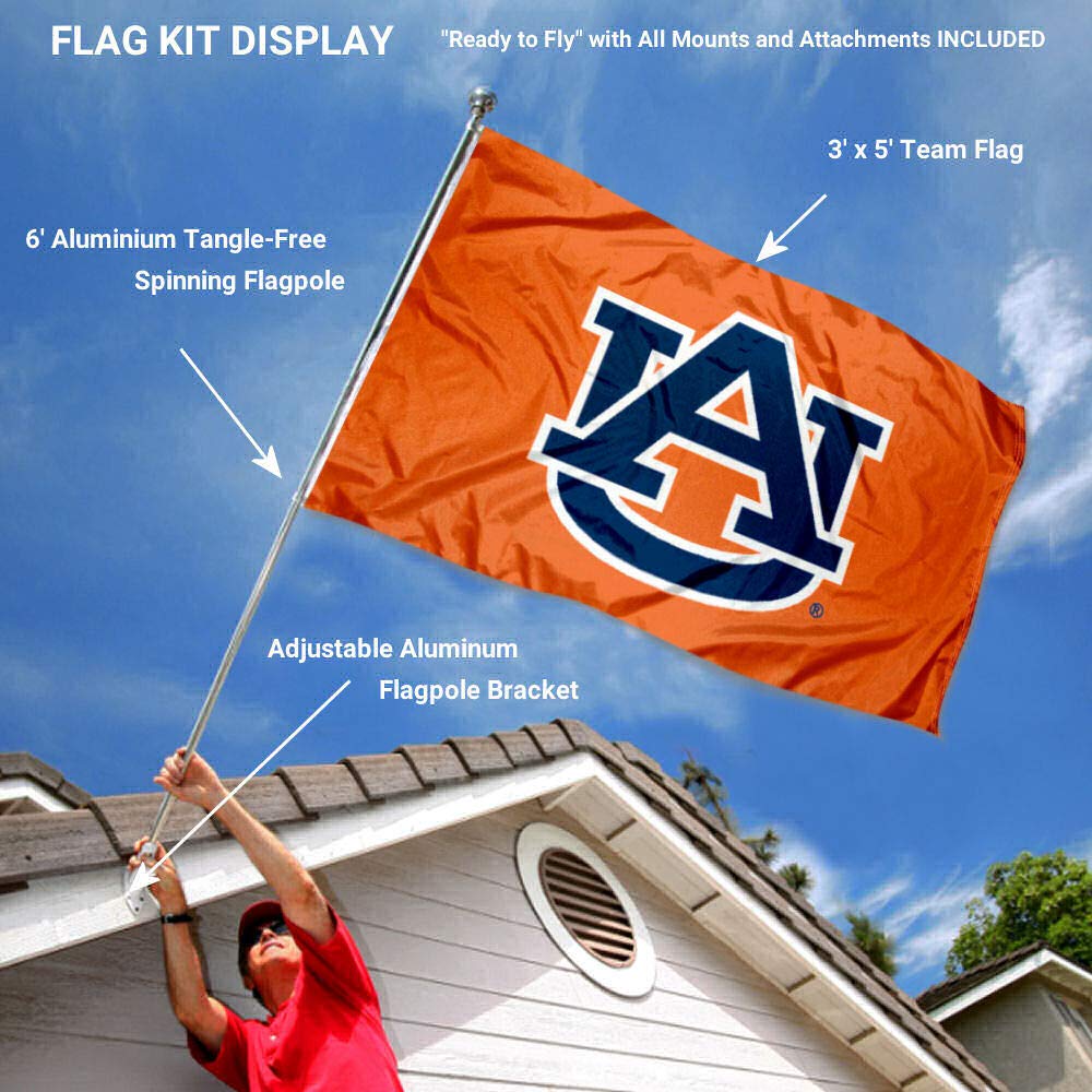 College Flags & Banners Co. Auburn Orange Flag with Pole and Bracket Complete Set - Sports Collectibles, Sports Memorabilia, Sports Fan Shop, Sports Gifts
