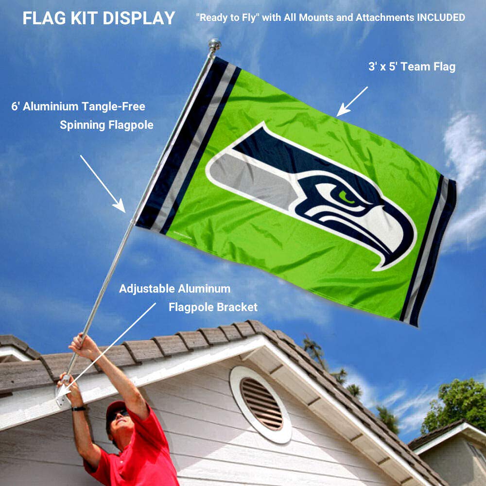 WinCraft Seattle Seahawks Action Green Flag Pole and Bracket Kit - Sports Collectibles, Sports Memorabilia, Sports Fan Shop, Sports Gifts