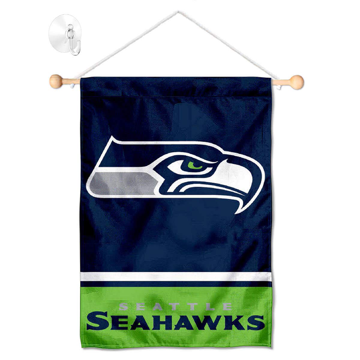 Seattle Seahawks Banner Window Wall Hanging Flag with Suction Cup - Sports Collectibles, Sports Memorabilia, Sports Fan Shop, Sports Gifts