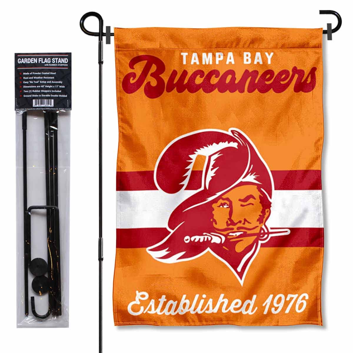 WinCraft Tampa Bay Buccaneers Throwback Retro Vintage Garden Flag and Flagpole Mount - Sports Collectibles, Sports Memorabilia, Sports Fan Shop, Sports Gifts