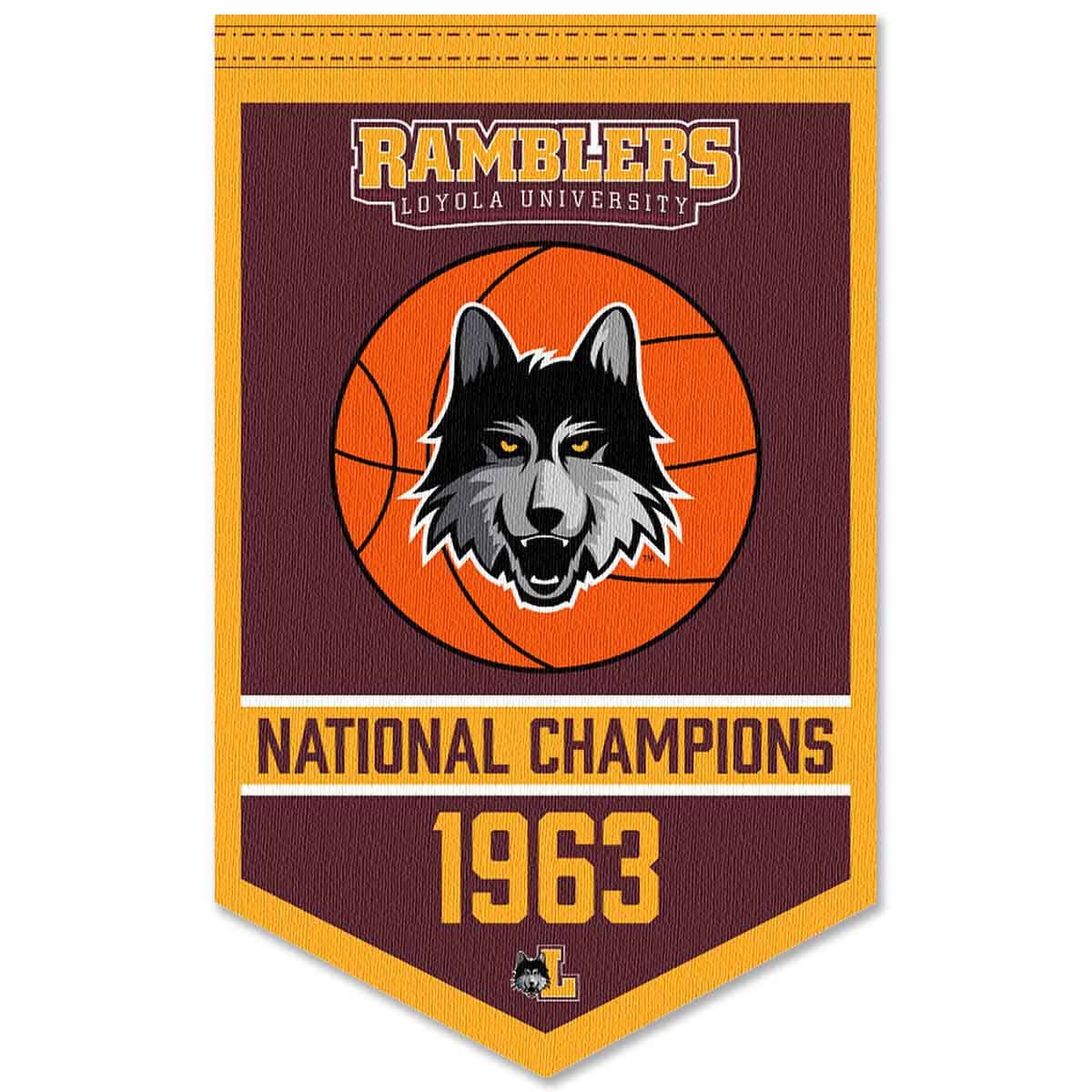 Loyola Chicago Ramblers Basketball National Champions Banner - Sports Collectibles, Sports Memorabilia, Sports Fan Shop, Sports Gifts