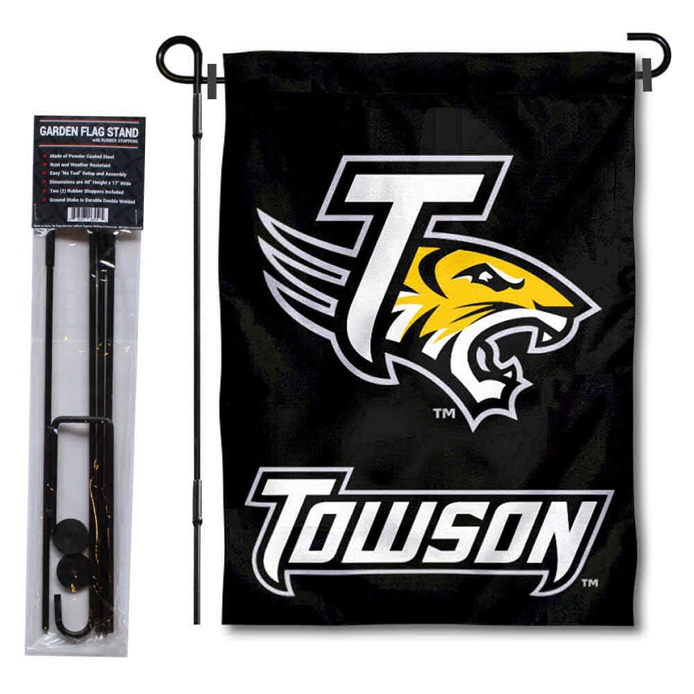 College Flags & Banners Co. Towson University Garden Flag and USA Flag Stand Pole Holder Set - Sports Collectibles, Sports Memorabilia, Sports Fan Shop, Sports Gifts