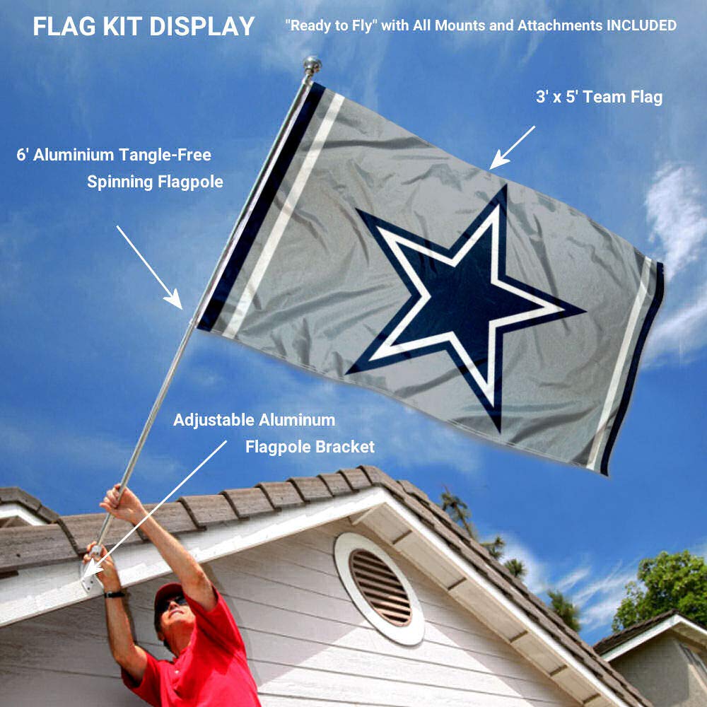 WinCraft Dallas Silver Flag Pole and Bracket Kit - Sports Collectibles, Sports Memorabilia, Sports Fan Shop, Sports Gifts