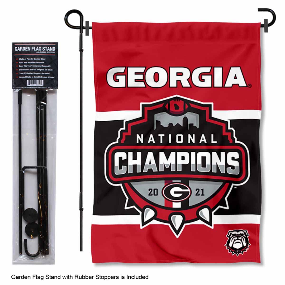 College Flags & Banners Co. Georgia Bulldogs Football National Champions Garden Flag with Pole Stand Holder - Sports Collectibles, Sports Memorabilia, Sports Fan Shop, Sports Gifts