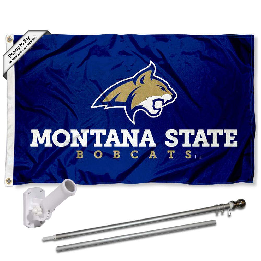 College Flags & Banners Co. Montana State Bobcats Flag with Pole and Bracket Holder University Set - Sports Collectibles, Sports Memorabilia, Sports Fan Shop, Sports Gifts