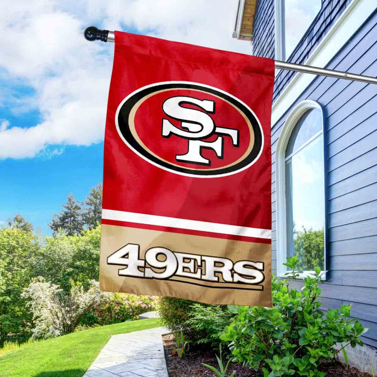 WinCraft 49ers Banner House Flag and 5 Foot Flagpole Set - Sports Collectibles, Sports Memorabilia, Sports Fan Shop, Sports Gifts