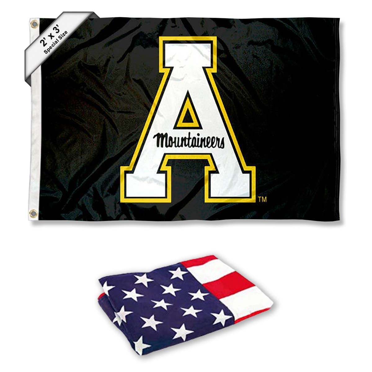 College Flags & Banners Co. Appalachian State Mountaineers Small 2'x3' Flag and USA 3x5 Foot Flag Set - Sports Collectibles, Sports Memorabilia, Sports Fan Shop, Sports Gifts