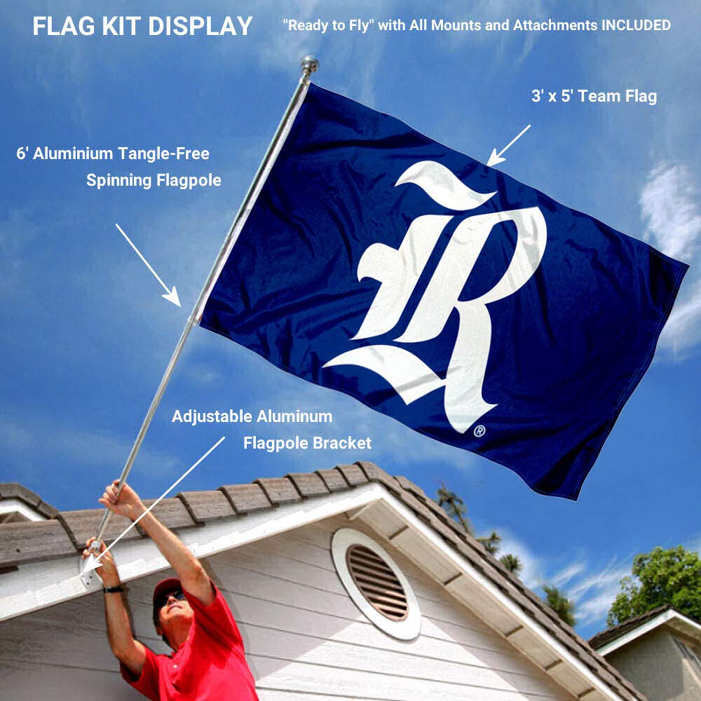 College Flags & Banners Co. Rice Owls Old English Flag and Pole Bracket Mount Bundle - Sports Collectibles, Sports Memorabilia, Sports Fan Shop, Sports Gifts