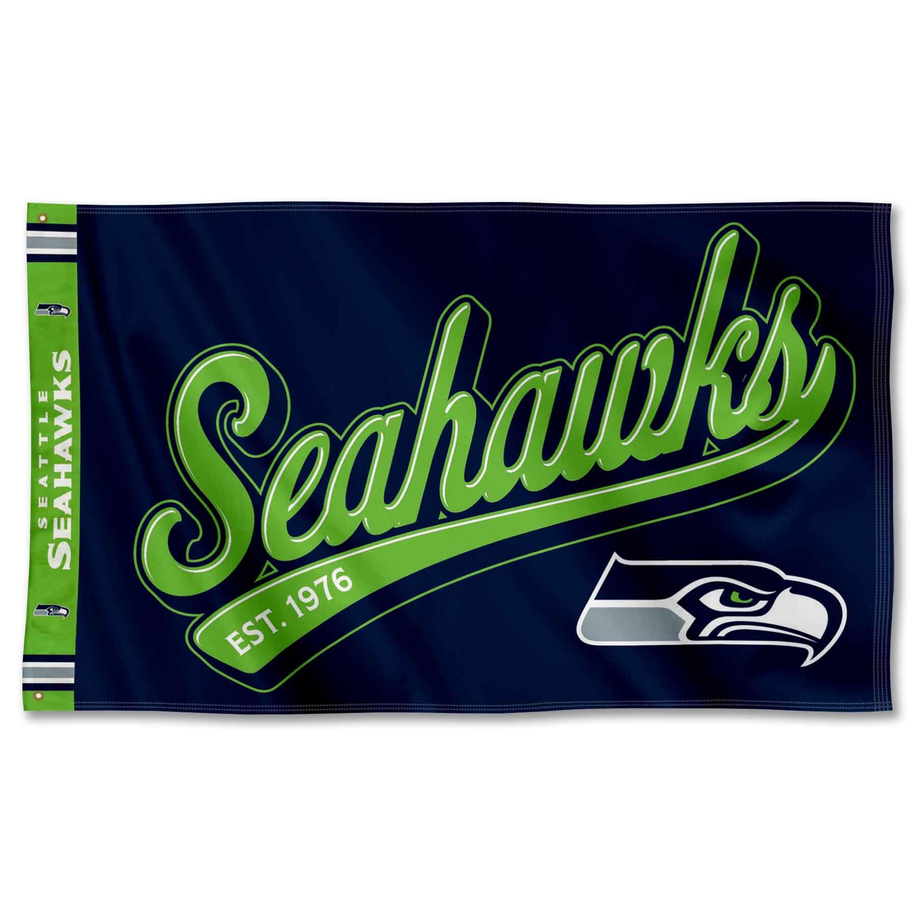 WinCraft Seattle Seahawks Script Logo Premium Flag - Sports Collectibles, Sports Memorabilia, Sports Fan Shop, Sports Gifts