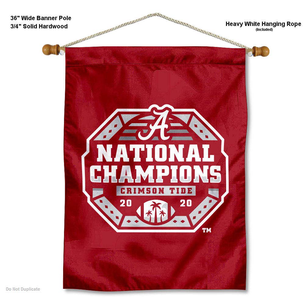 Alabama Crimson Tide CFP National Champions Double Sided House Flag and Wood Banner Pole Set - Sports Collectibles, Sports Memorabilia, Sports Fan Shop, Sports Gifts
