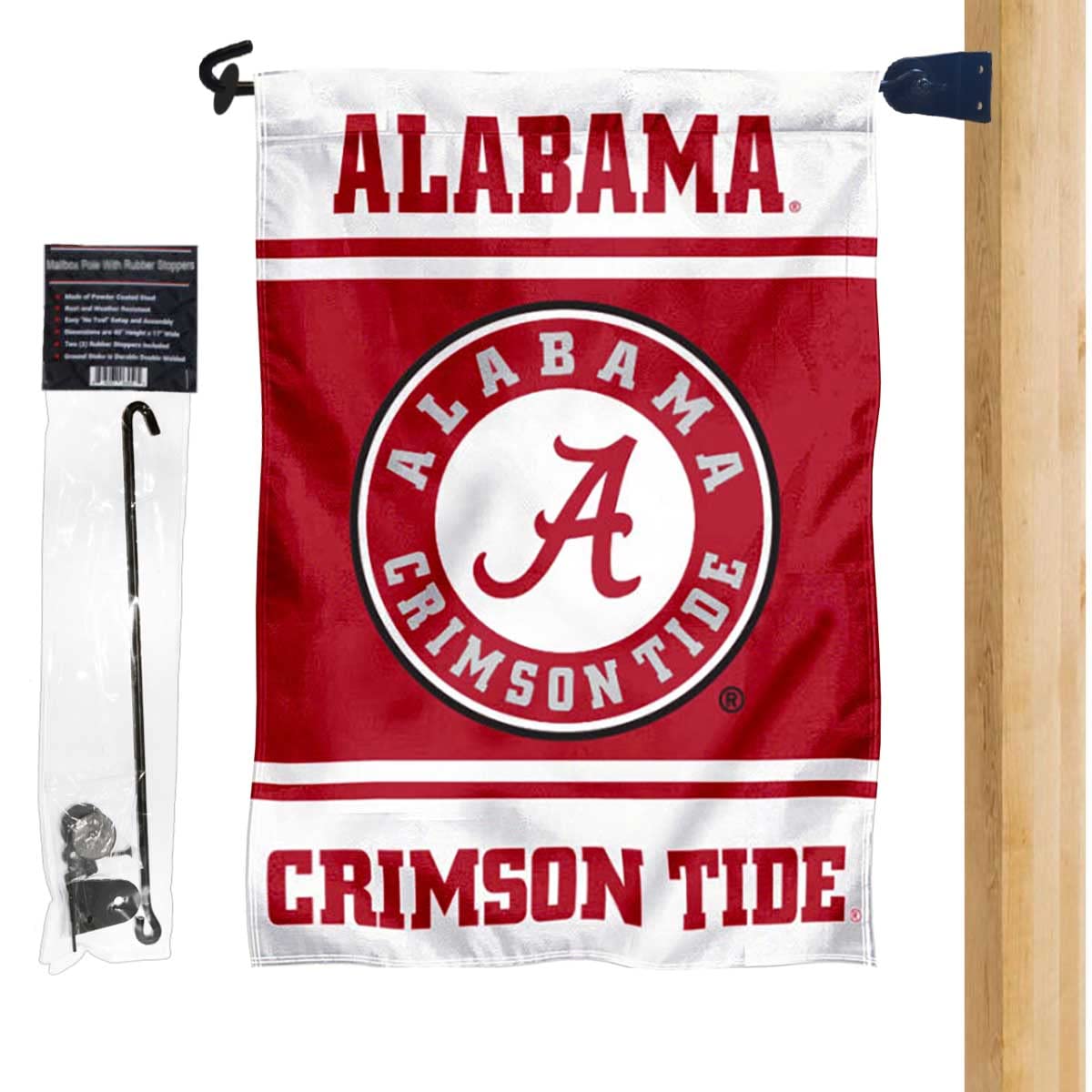 College Flags & Banners Co. Alabama Crimson Tide Garden Flag and Mailbox Post Pole Mount Holder Set - Sports Collectibles, Sports Memorabilia, Sports Fan Shop, Sports Gifts