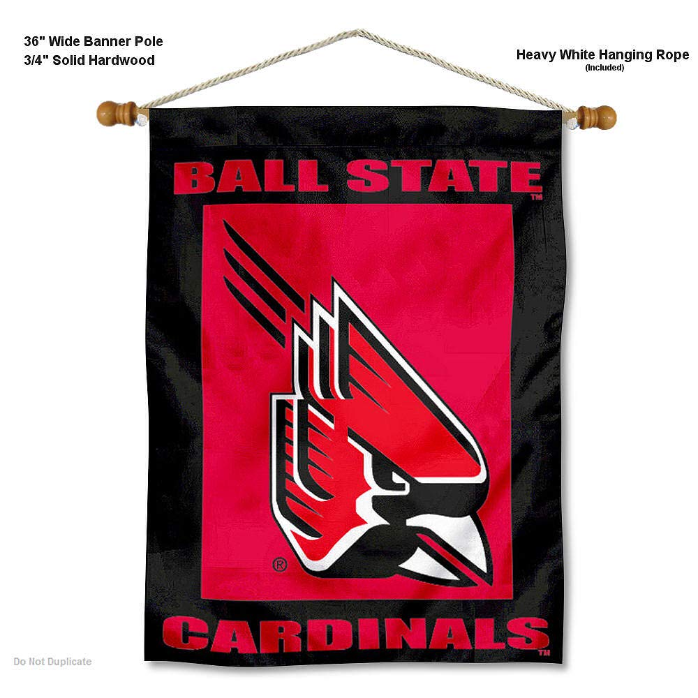 Ball State University House Flag and Wood Banner Pole Set - Sports Collectibles, Sports Memorabilia, Sports Fan Shop, Sports Gifts