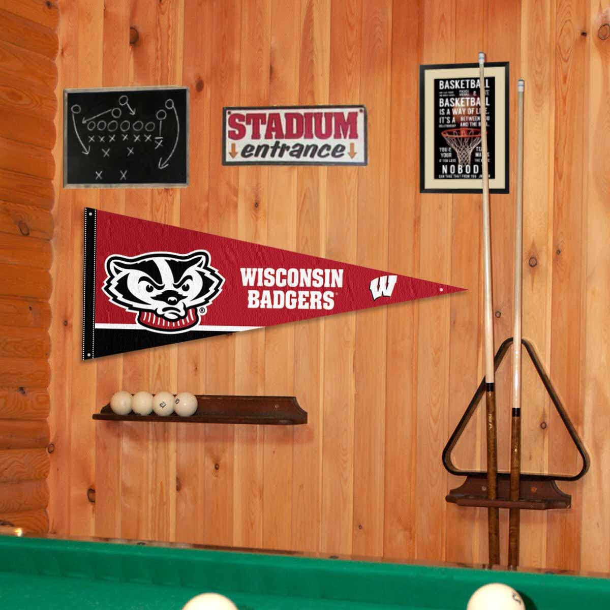 College Flags & Banners Co. Wisconsin Badgers Pennant Flag and Wall Tack Mount Pads - Sports Collectibles, Sports Memorabilia, Sports Fan Shop, Sports Gifts