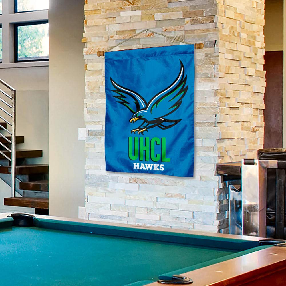 College Flags & Banners Co. Houston Clear Lake Hawks House Flag and Wood Banner Pole Set - Sports Collectibles, Sports Memorabilia, Sports Fan Shop, Sports Gifts