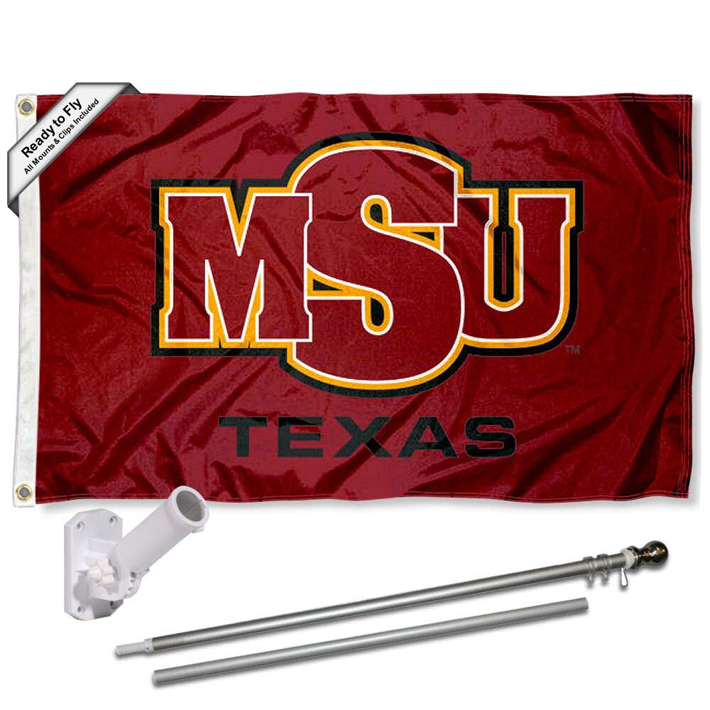 College Flags & Banners Co. MSU Mustangs Flag and Pole Bracket Mount Bundle - Sports Collectibles, Sports Memorabilia, Sports Fan Shop, Sports Gifts