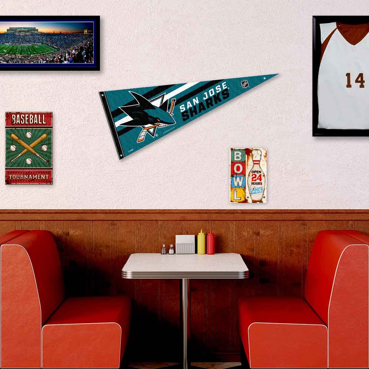 San Jose Sharks Pennant Flag and Wall Tack Pads Mounts - Sports Collectibles, Sports Memorabilia, Sports Fan Shop, Sports Gifts