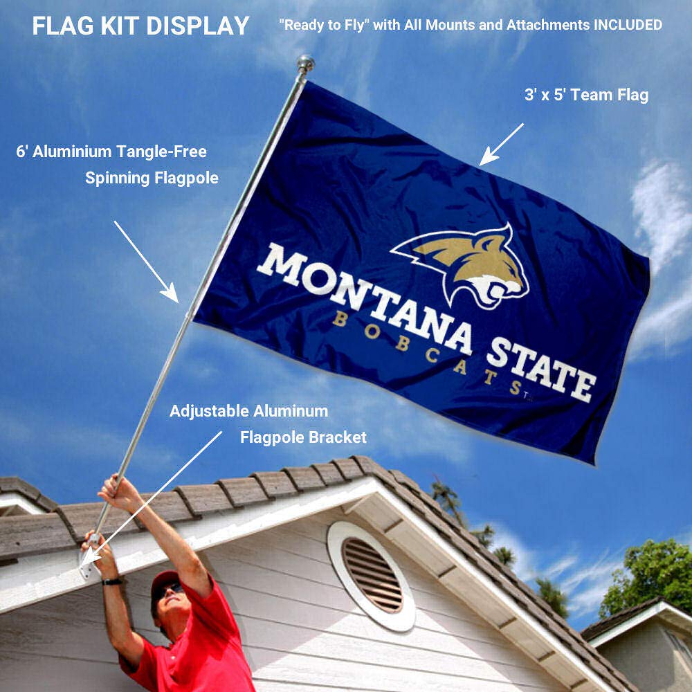College Flags & Banners Co. Montana State Bobcats Flag with Pole and Bracket Holder University Set - Sports Collectibles, Sports Memorabilia, Sports Fan Shop, Sports Gifts