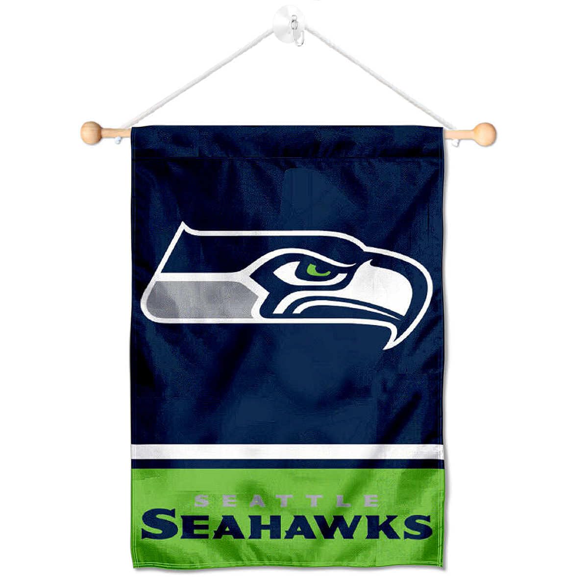 Seattle Seahawks Banner Window Wall Hanging Flag with Suction Cup - Sports Collectibles, Sports Memorabilia, Sports Fan Shop, Sports Gifts