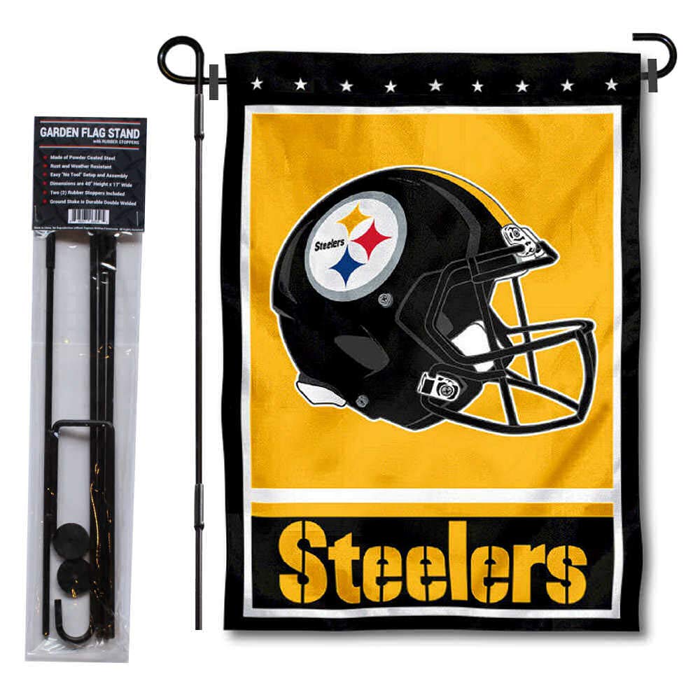 WinCraft Pittsburgh Steelers Football Garden Flag and Pole Stand Holder - Sports Collectibles, Sports Memorabilia, Sports Fan Shop, Sports Gifts