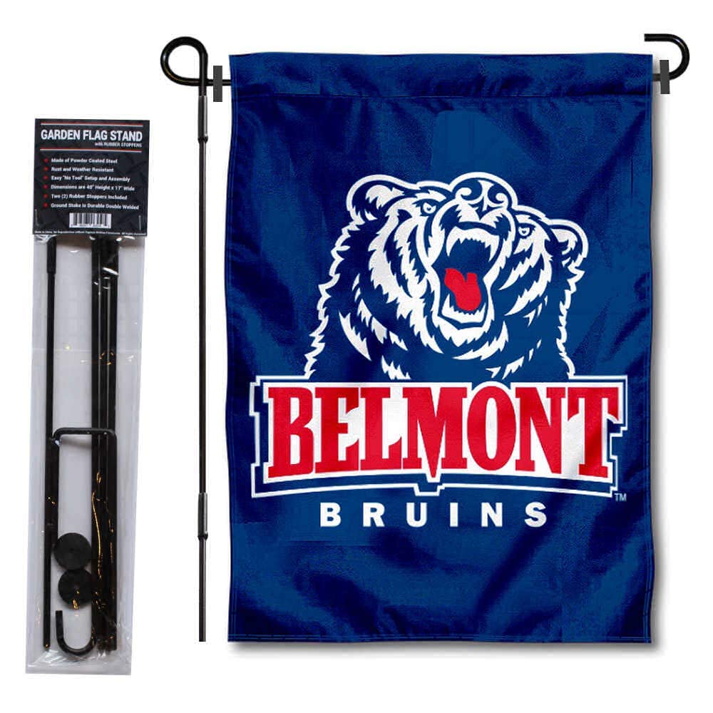 College Flags & Banners Co. Belmont Garden Flag and USA Flag Stand Pole Holder Set - Sports Collectibles, Sports Memorabilia, Sports Fan Shop, Sports Gifts