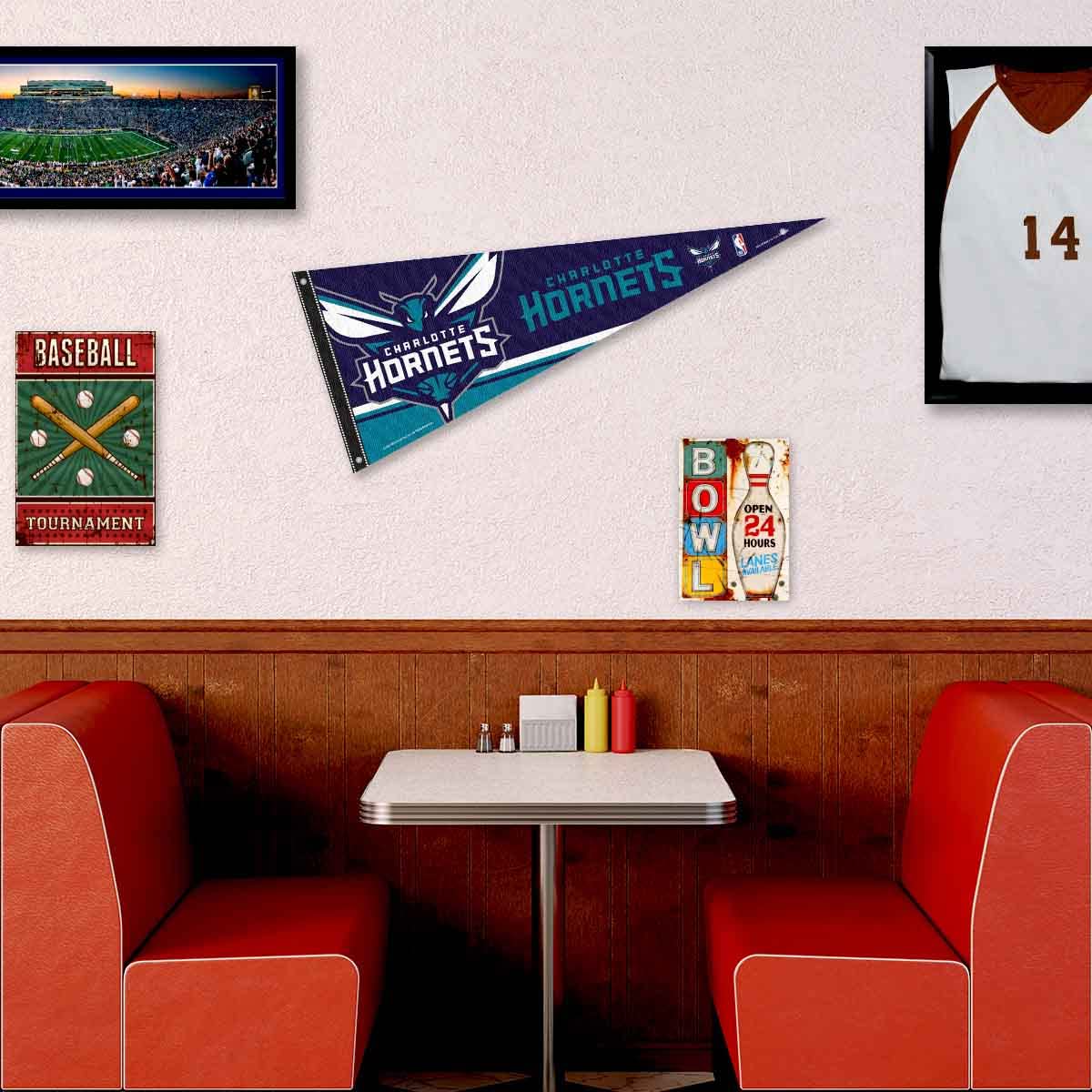 Charlotte Hornets Pennant Flag and Wall Tack Pads Mounts - Sports Collectibles, Sports Memorabilia, Sports Fan Shop, Sports Gifts