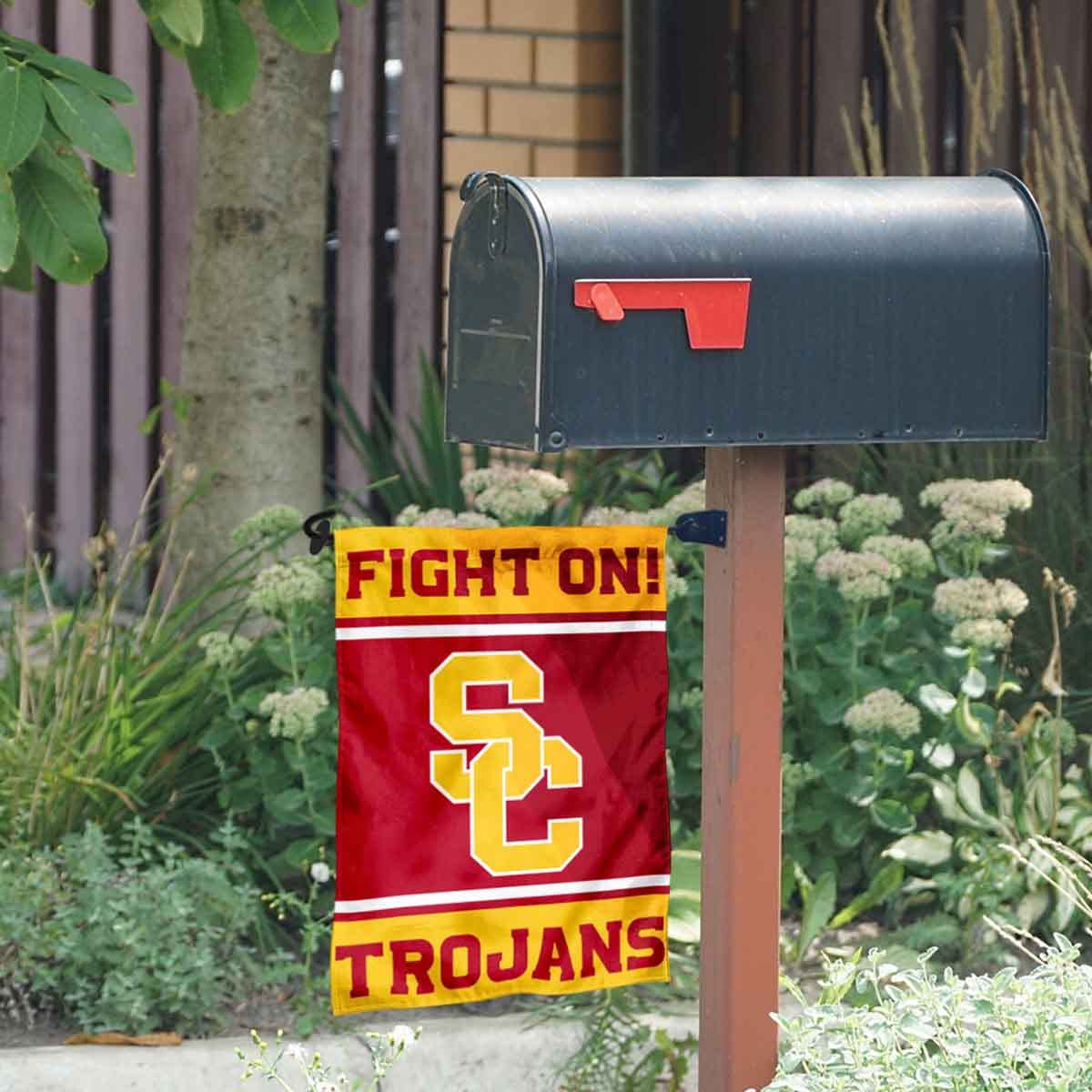 USC Fight On Trojans 2 Sided Garden Flag and Mailbox Post Pole Mount Holder Set - Sports Collectibles, Sports Memorabilia, Sports Fan Shop, Sports Gifts