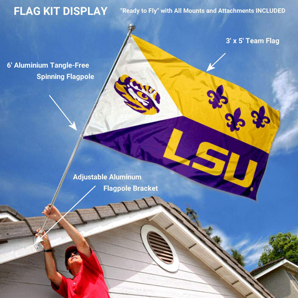 College Flags & Banners Co. Louisiana State LSU Tigers Acadian Flag with Pole and Bracket Kit - Sports Collectibles, Sports Memorabilia, Sports Fan Shop, Sports Gifts