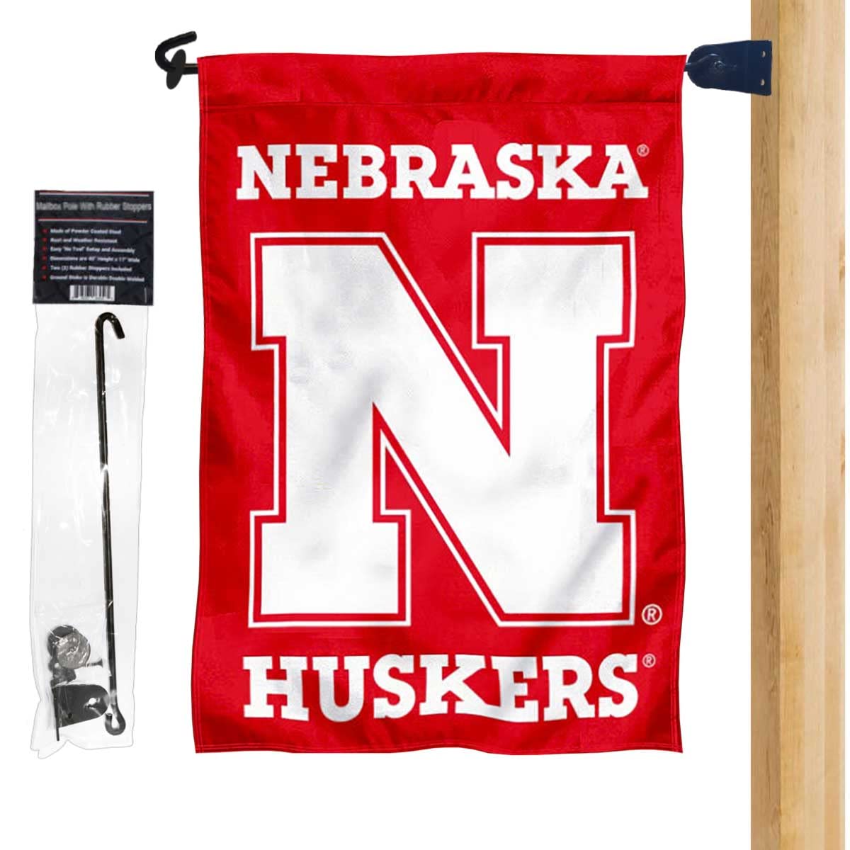 College Flags & Banners Co. Nebraska Huskers Red N Logo Garden Flag and Mailbox Post Pole Mount Holder Set - Sports Collectibles, Sports Memorabilia, Sports Fan Shop, Sports Gifts