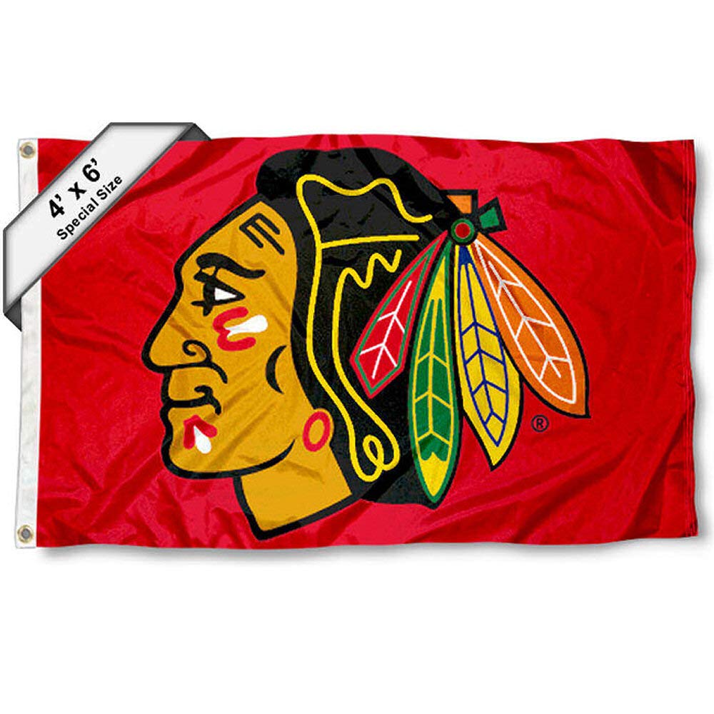 WinCraft Chicago Blackhawks Large Flag 4x6 Feet Banner - Sports Collectibles, Sports Memorabilia, Sports Fan Shop, Sports Gifts