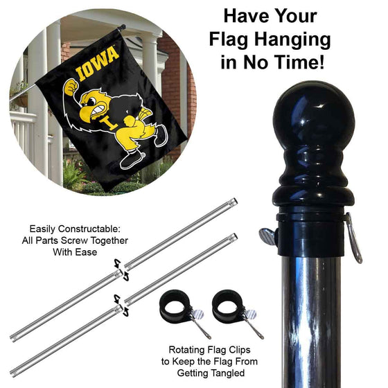 College Flags & Banners Co. Iowa Hawkeyes Herky the Hawk House Flag with Flag Pole Set - Sports Collectibles, Sports Memorabilia, Sports Fan Shop, Sports Gifts