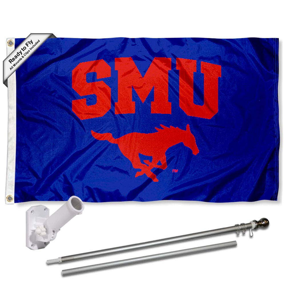College Flags & Banners Co. Southern Methodist University Flag and Pole Bracket Mount Bundle - Sports Collectibles, Sports Memorabilia, Sports Fan Shop, Sports Gifts