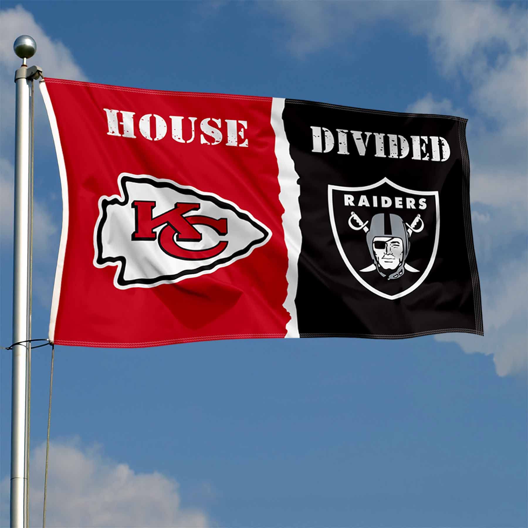 WinCraft Chiefs and Raiders House Divided Flag Rivalry Banner - Sports Collectibles, Sports Memorabilia, Sports Fan Shop, Sports Gifts