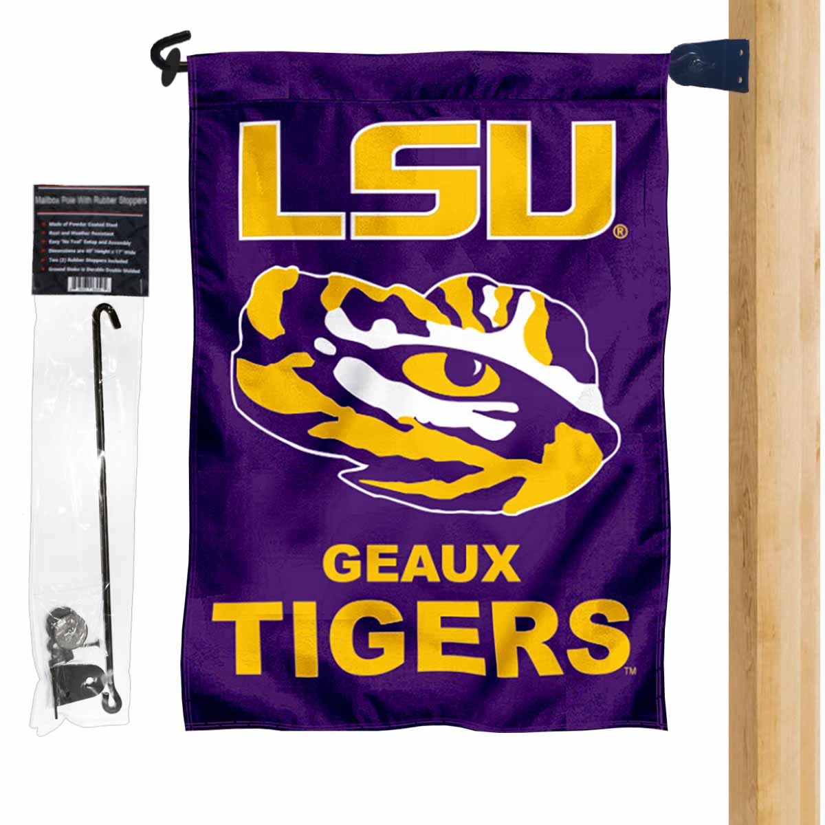 College Flags & Banners Co. LSU Geaux Garden Flag and Mailbox Post Pole Mount Holder Set - Sports Collectibles, Sports Memorabilia, Sports Fan Shop, Sports Gifts