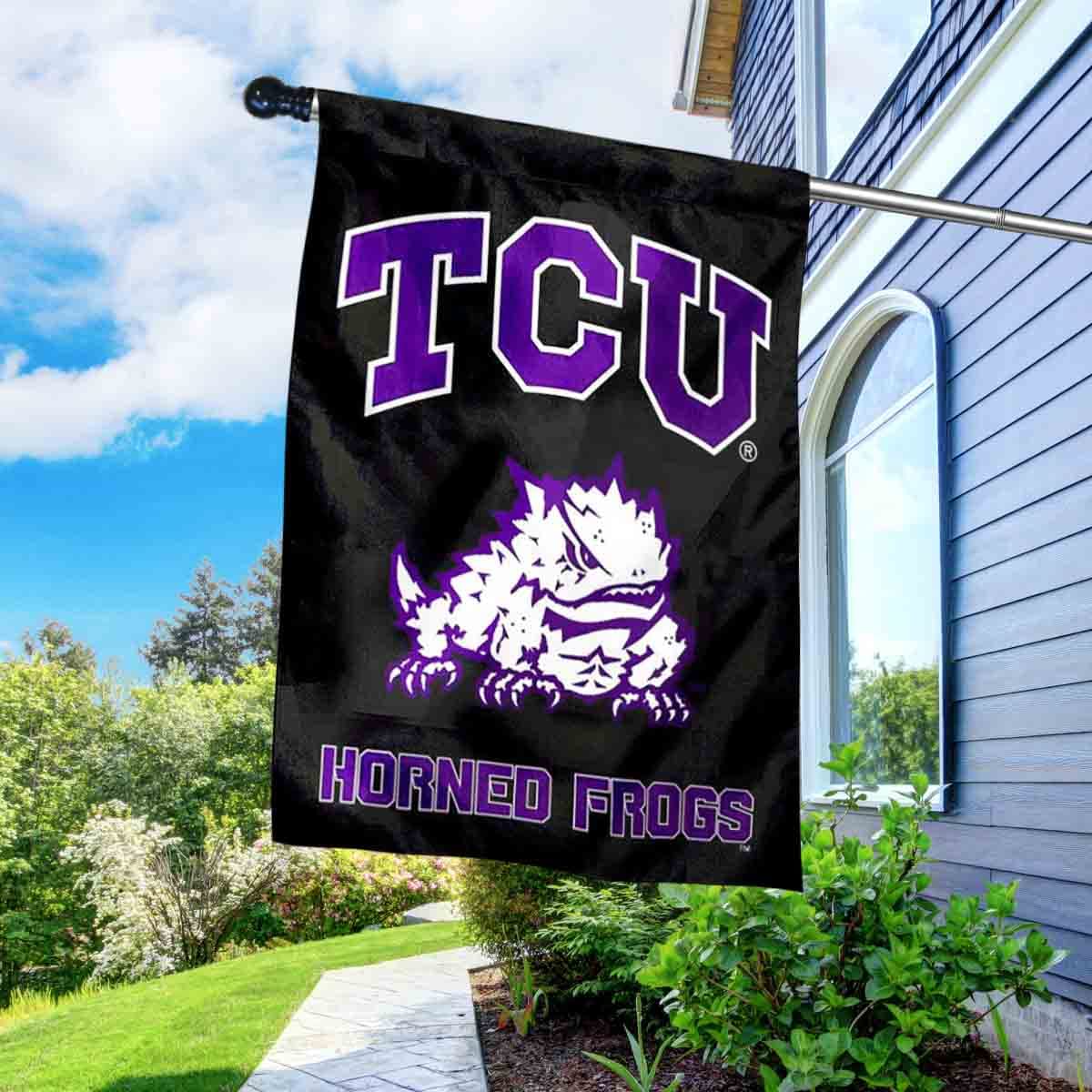 College Flags & Banners Co. Texas Christian TCU Black Banner Flag with Flag Pole Set - Sports Collectibles, Sports Memorabilia, Sports Fan Shop, Sports Gifts