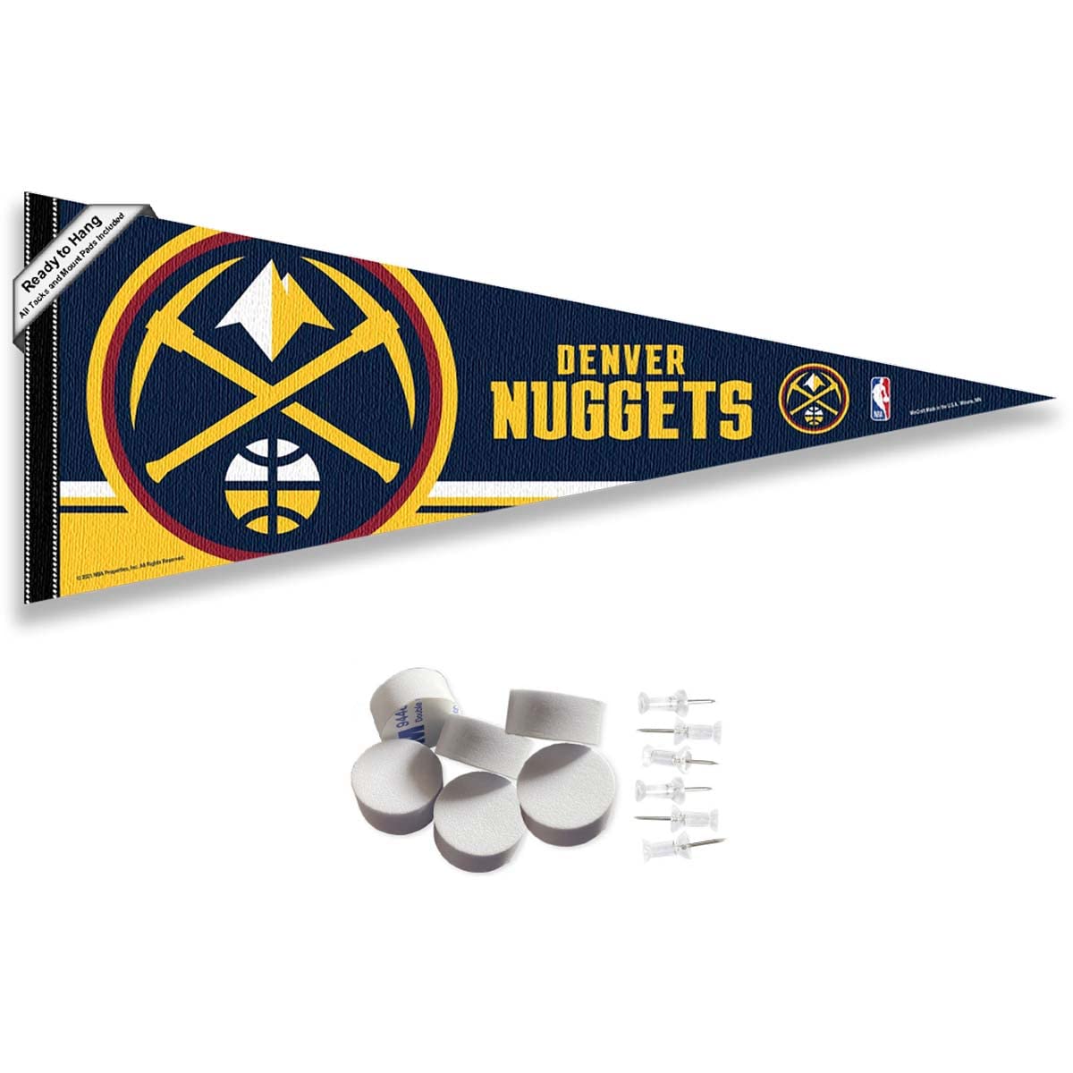 Denver Nuggets Pennant Flag and Wall Tack Pads Mounts - Sports Collectibles, Sports Memorabilia, Sports Fan Shop, Sports Gifts
