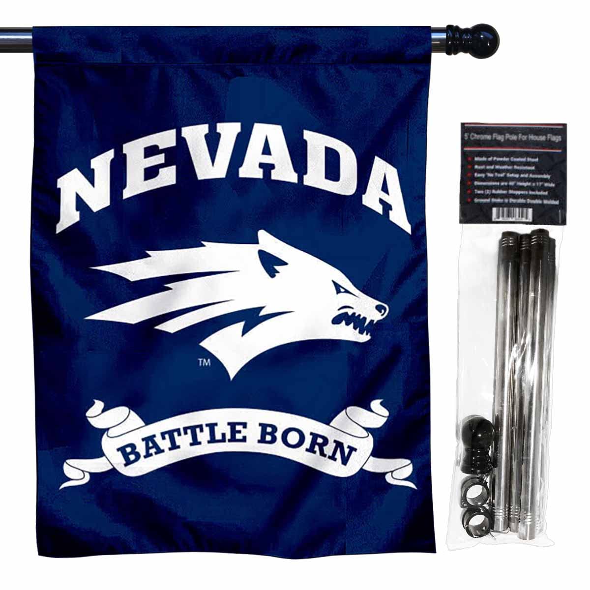 Nevada Wolfpack Battle Born Banner Flag with Flag Pole Set - Sports Collectibles, Sports Memorabilia, Sports Fan Shop, Sports Gifts