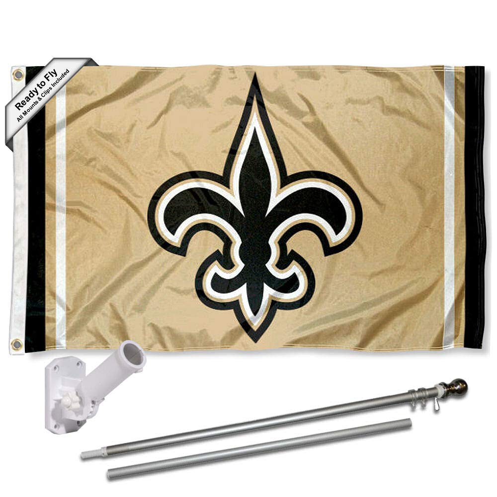 WinCraft New Orleans Saints Old Gold Flag Pole and Bracket Kit - Sports Collectibles, Sports Memorabilia, Sports Fan Shop, Sports Gifts