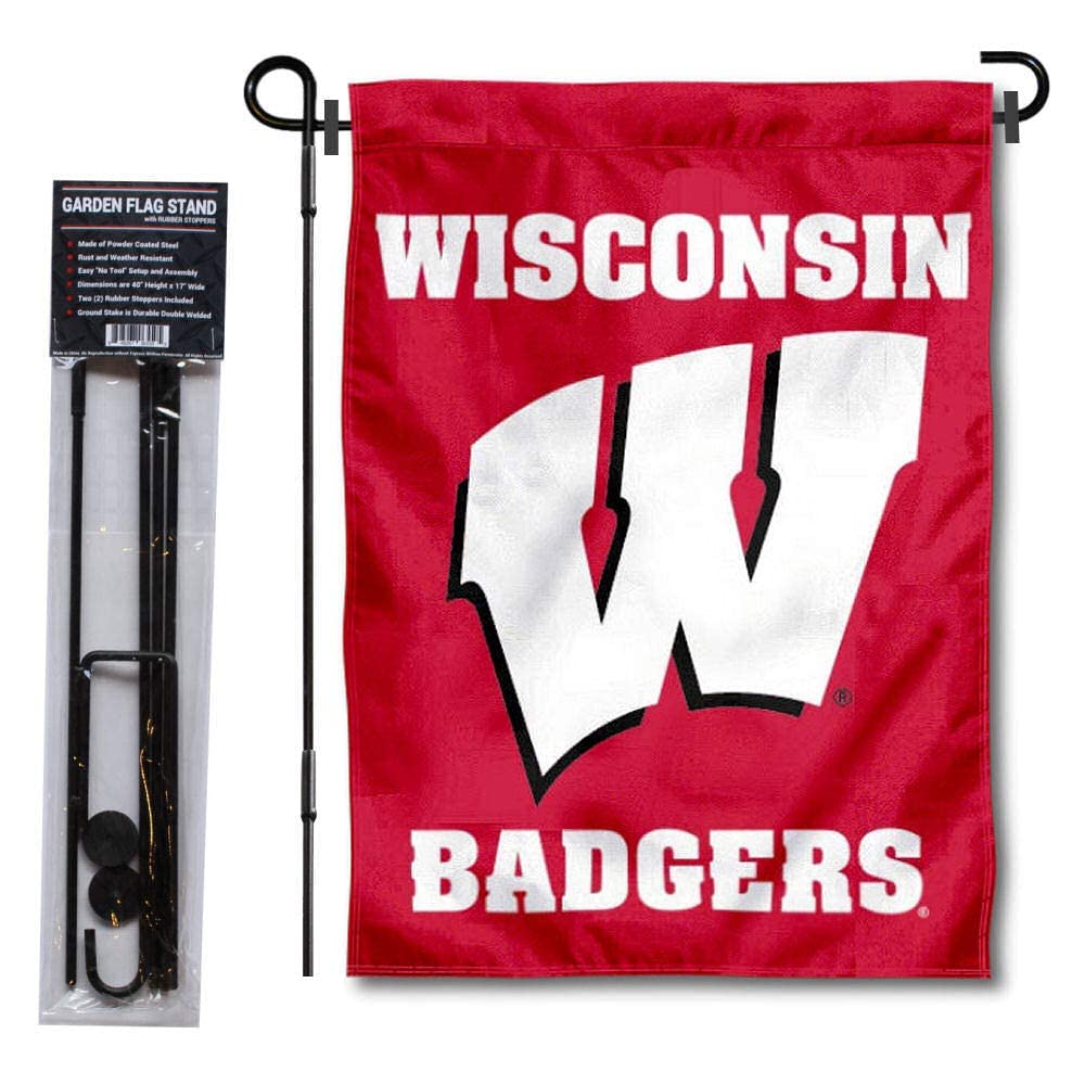 College Flags & Banners Co. UW Badgers Red Garden and USA Flag Stand Pole Holder Set - Sports Collectibles, Sports Memorabilia, Sports Fan Shop, Sports Gifts