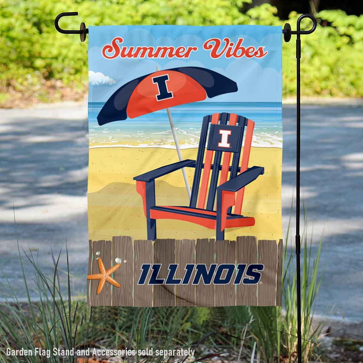College Flags & Banners Co. Illinois Fighting Illini Summer Season Vibes Double Sided Garden Yard Flag - Sports Collectibles, Sports Memorabilia, Sports Fan Shop, Sports Gifts