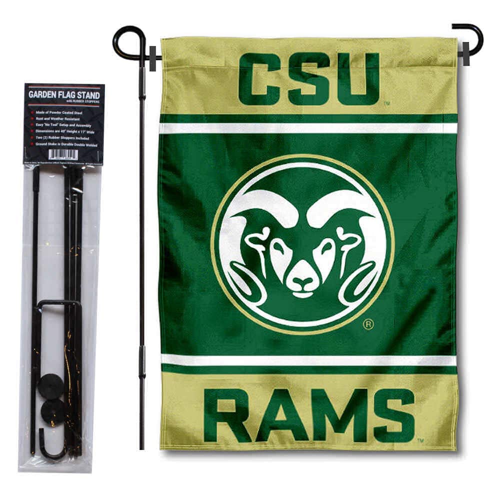Colorado State Rams Garden Flag and USA Flag Stand Pole Holder Set - Sports Collectibles, Sports Memorabilia, Sports Fan Shop, Sports Gifts